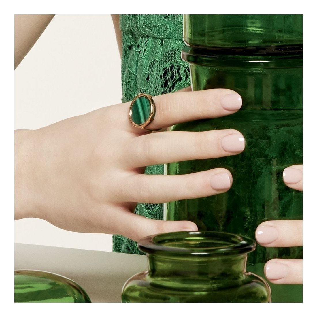 Bague Disc Ginette NY en or rose et Malachite